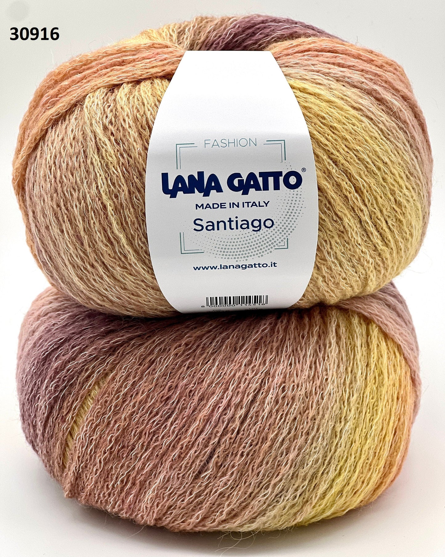 Two skeins of yarn with a 'Lana Gatto' label on a white background