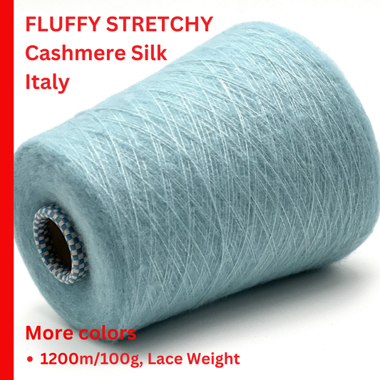 FLUFFY Cashmere 71 Silk 19 Elastane 10 STRETCHY Yarn, SENCE, Luxury Itlains Yarn by CARIAGGI, Available in Balls and on Cone, Lace Weight, 1200m/100g  (1312y/3.52oz)