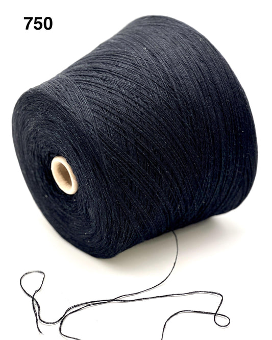 Large spool of black thread on a white background, color# 750