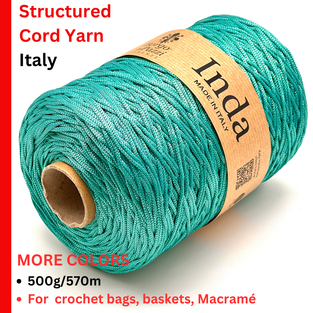 Structured, Water-Resistant Yarn, INDA by Borgo de Pazzi, Italy, Perfect for Crochet Bags, Baskets, Home Décor and Macramé, 500g/570m