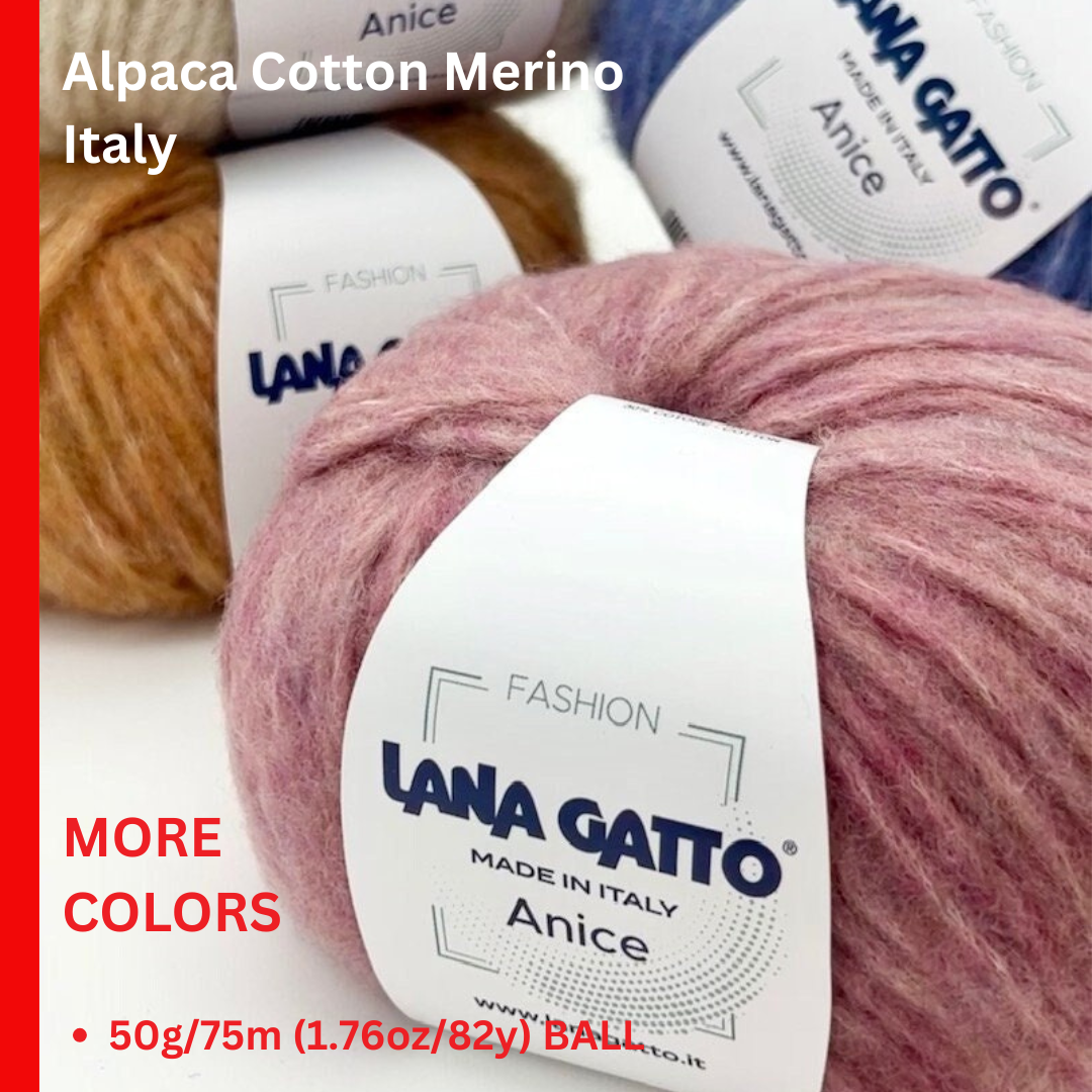 Yarn balls with Lana Gatto labels on a white background