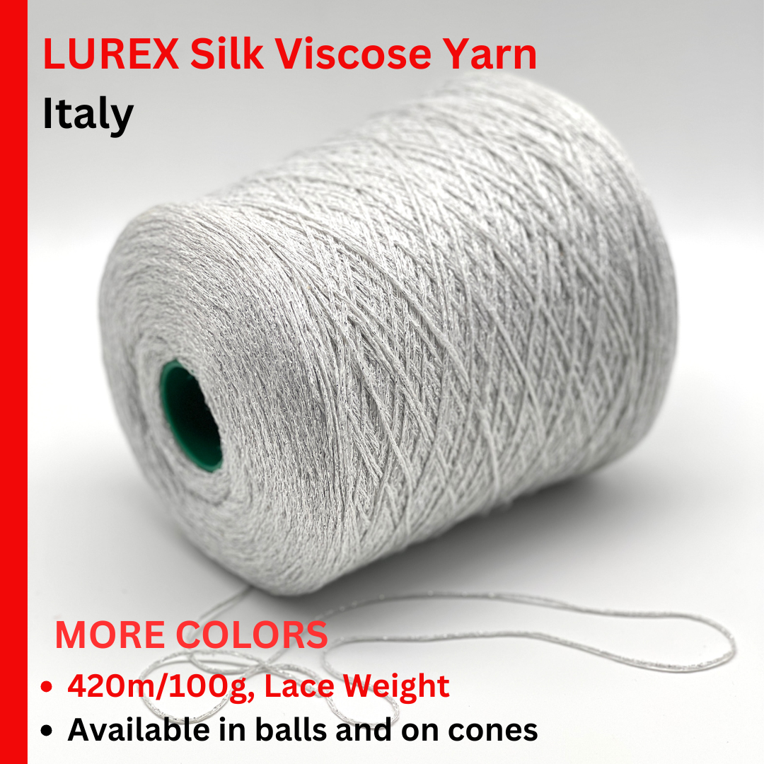 Lurex Silk Viscose CABLE Yarn, BIKINI, Luxury Italian Yarn by RiGo, Party Yarn, Sold in Balls or on Cones, Fingering Weight - 420m/100g