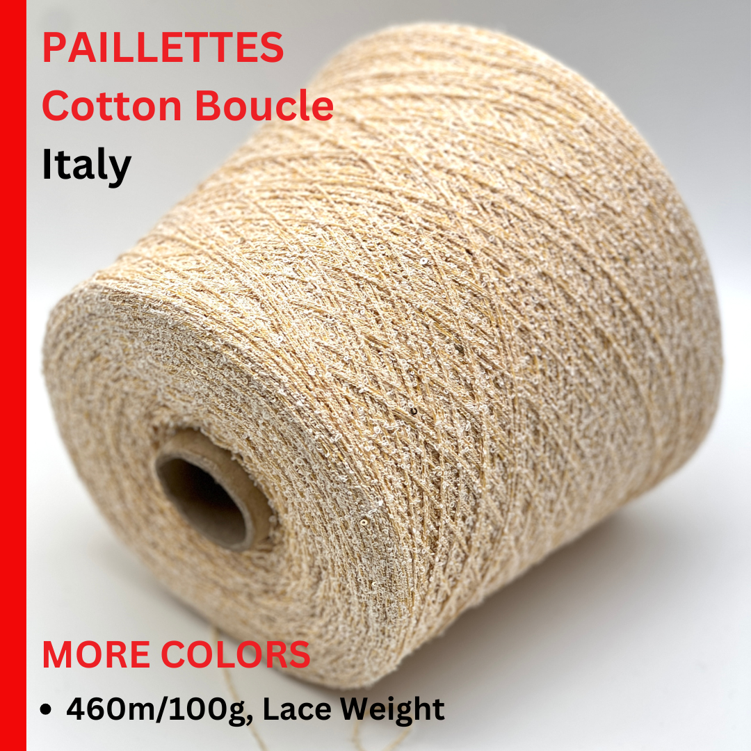 PAILLETTES Cotton BOUCLE Yarn, KIR, Premium Italian Yarn by Lanificio Dell'Olivo, Sold in Balls or on Cones, Lace Weight, 460m/100g (503y/3.52oz)