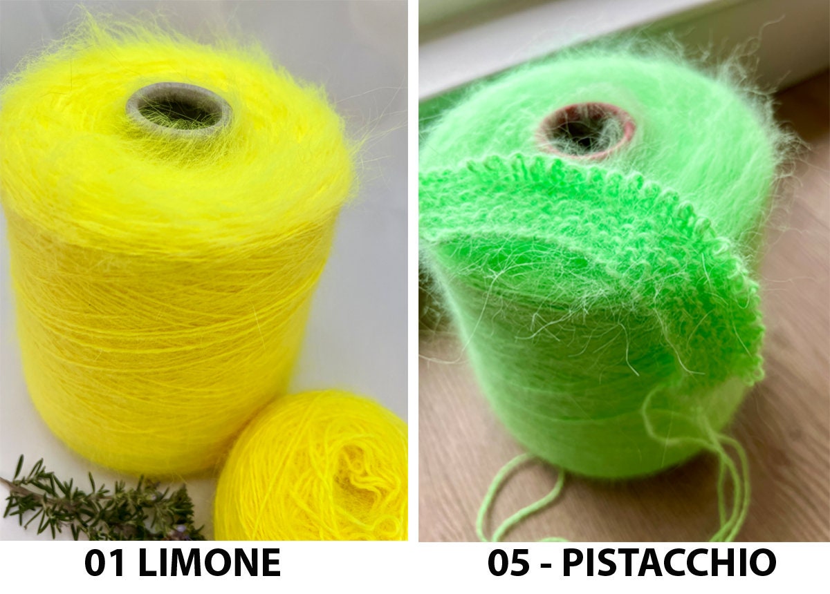 Two balls of yarn, one yellow and one green, on a white background.