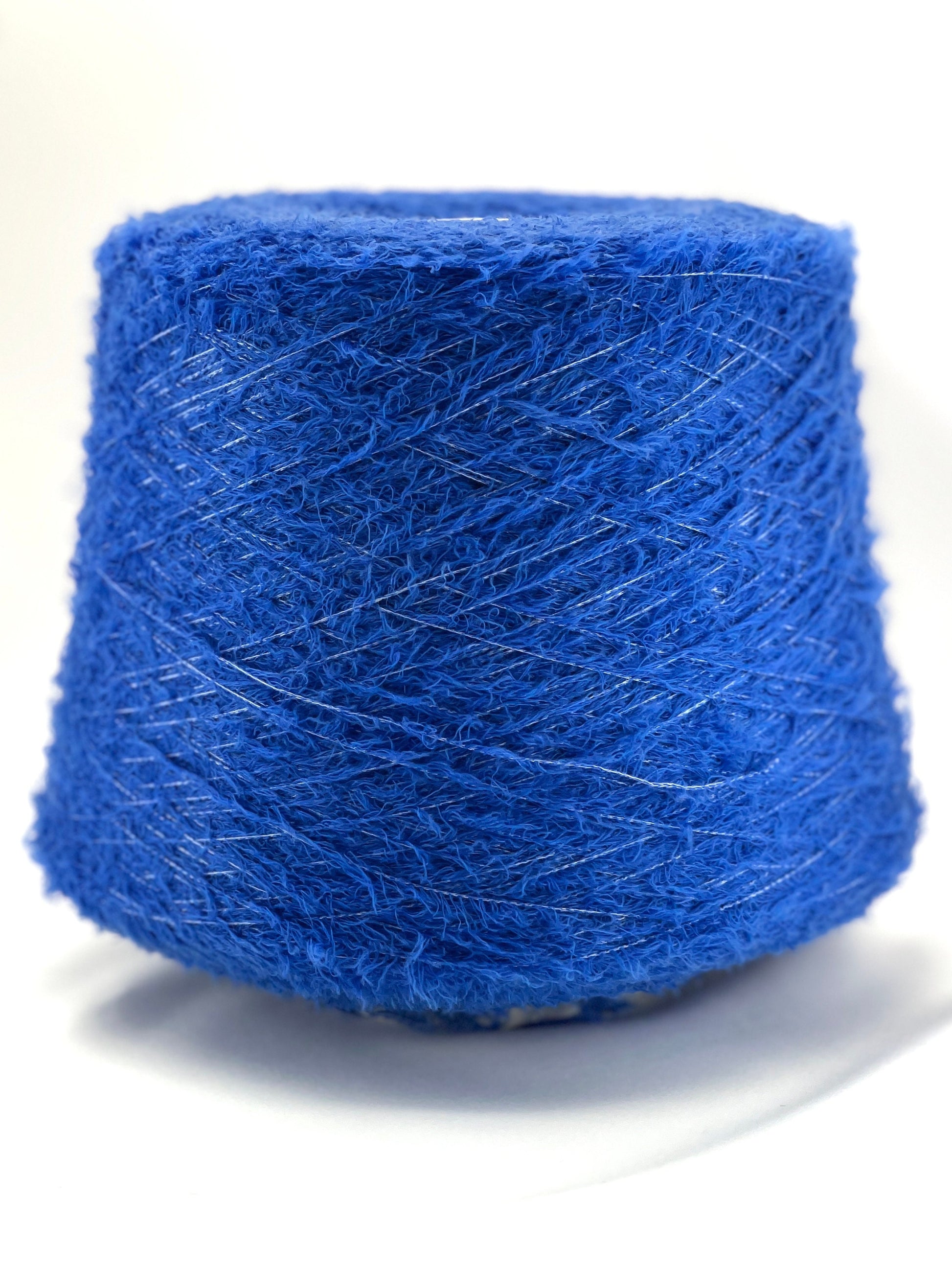 Blue yarn cone on a white background