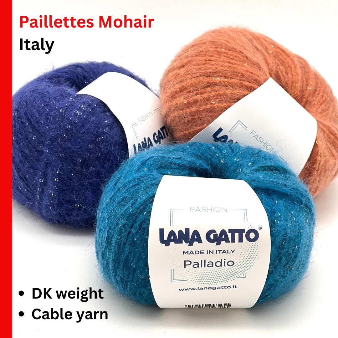 Paillettes Mohair Knitting Yarn, PALLADIO, Lana Gatto Limited Edition from Italy, DK - Worsted Weight, Soft Sparkling Yarn, 50g/95m (1.76oz/104y)