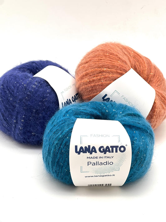 Paillettes Mohair Knitting Yarn, PALLADIO, Lana Gatto Limited Edition from Italy, DK - Worsted Weight, Soft Sparkling Yarn, 50g/95m (1.76oz/104y)