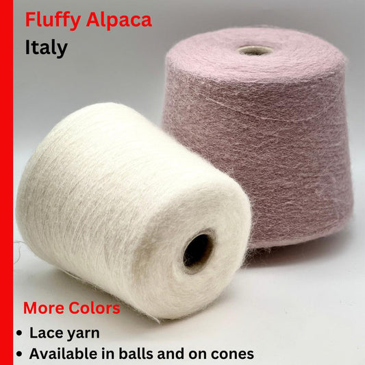 Alpaca Fluffy Yarn, ALPACA 70, Luxury Collection by RiGo, Premium Italian Yarn, Lace Weight, Available in Balls and on Cones, 1000m/100g (1093Y/3.52oz)