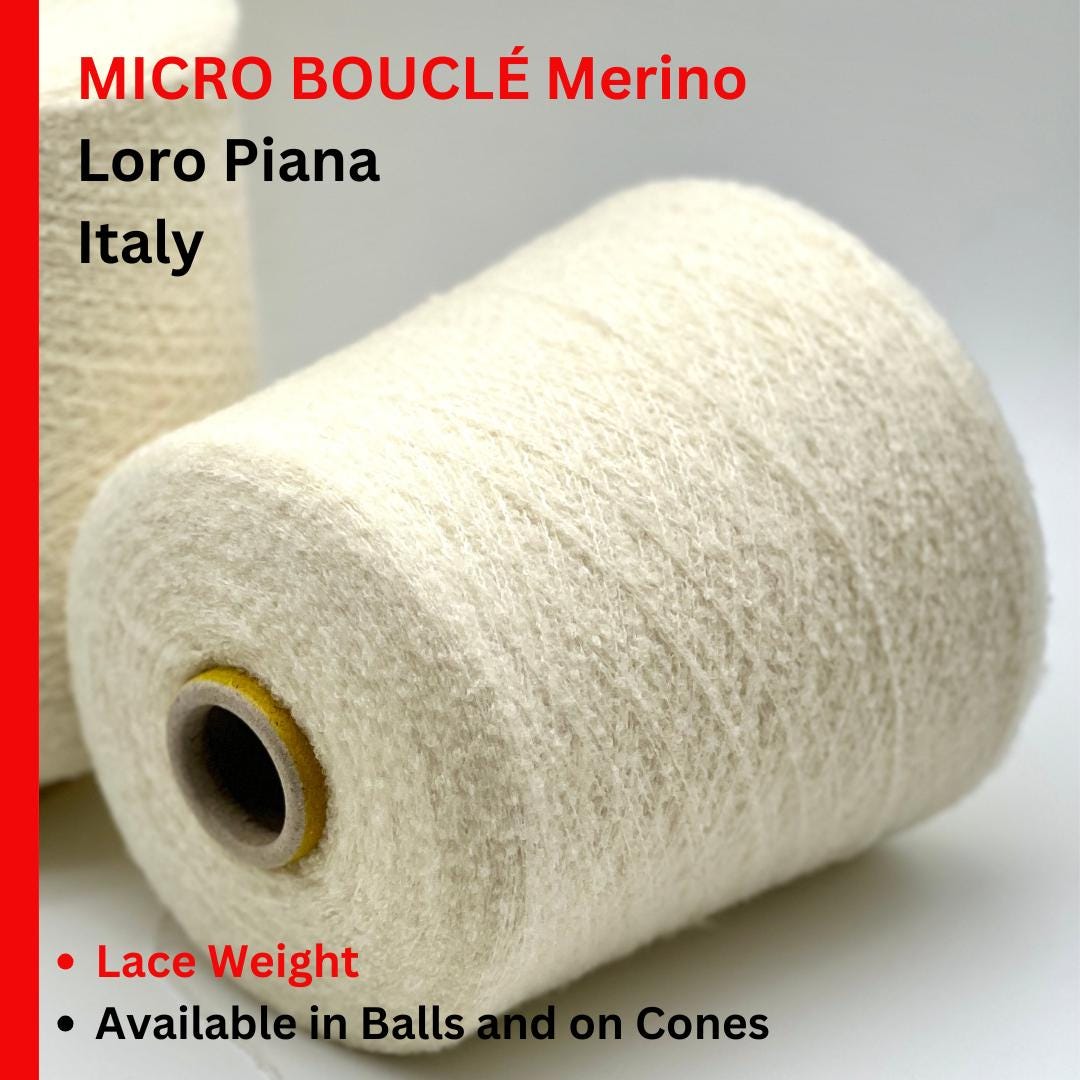 FLUFFY Boucle Merino Yarn, HAIR WISH, Premium Italian Yarn by Loro Piana, Available in Balls and on Cones, Lace Weight, 1200m/100g (1321y/3.52oz)