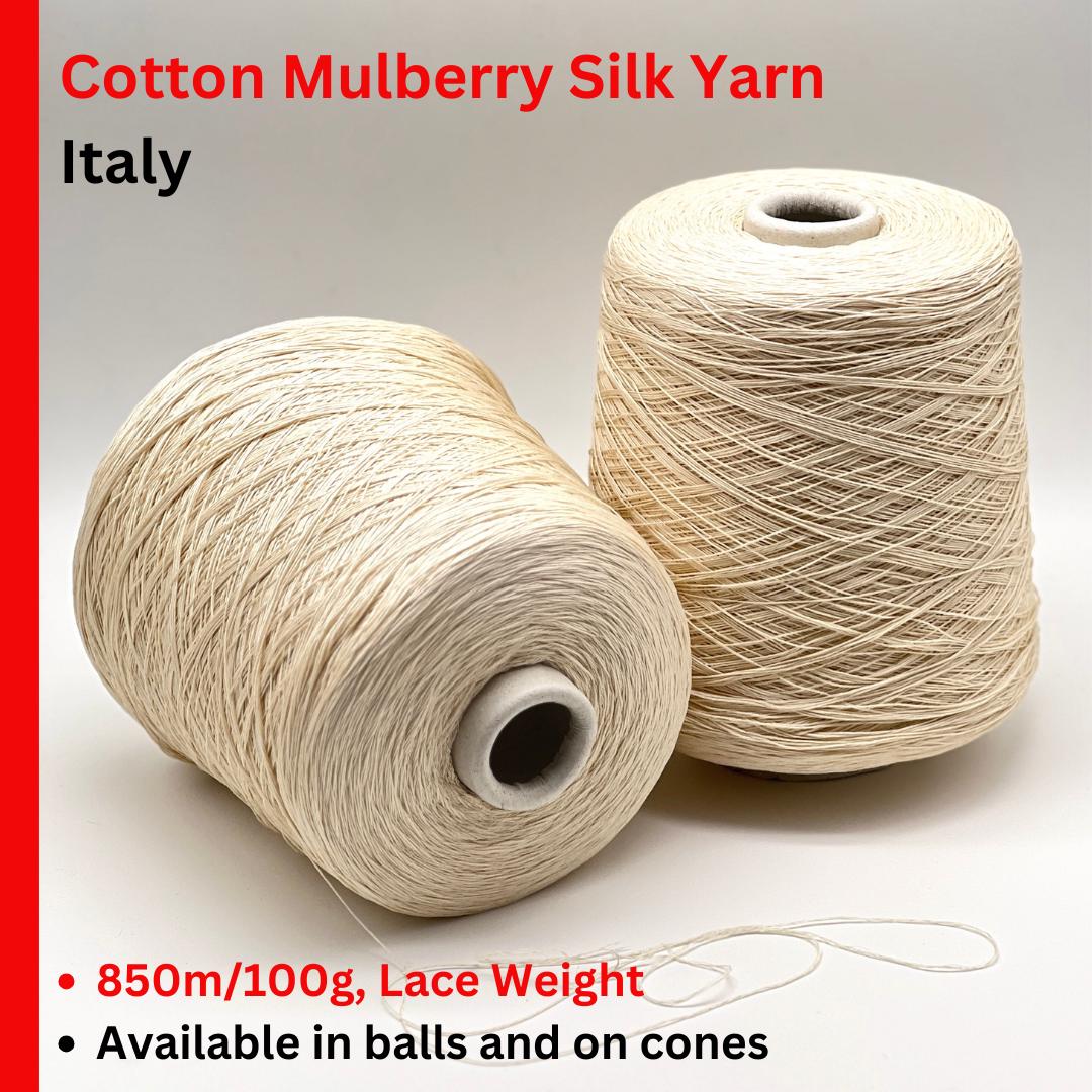 Cotton Mulberry Silk Yarn, COSEX, Luxury Italian Yarn by RiGo, Sold in Balls or on Cones, Lace Weight - 850m/100g