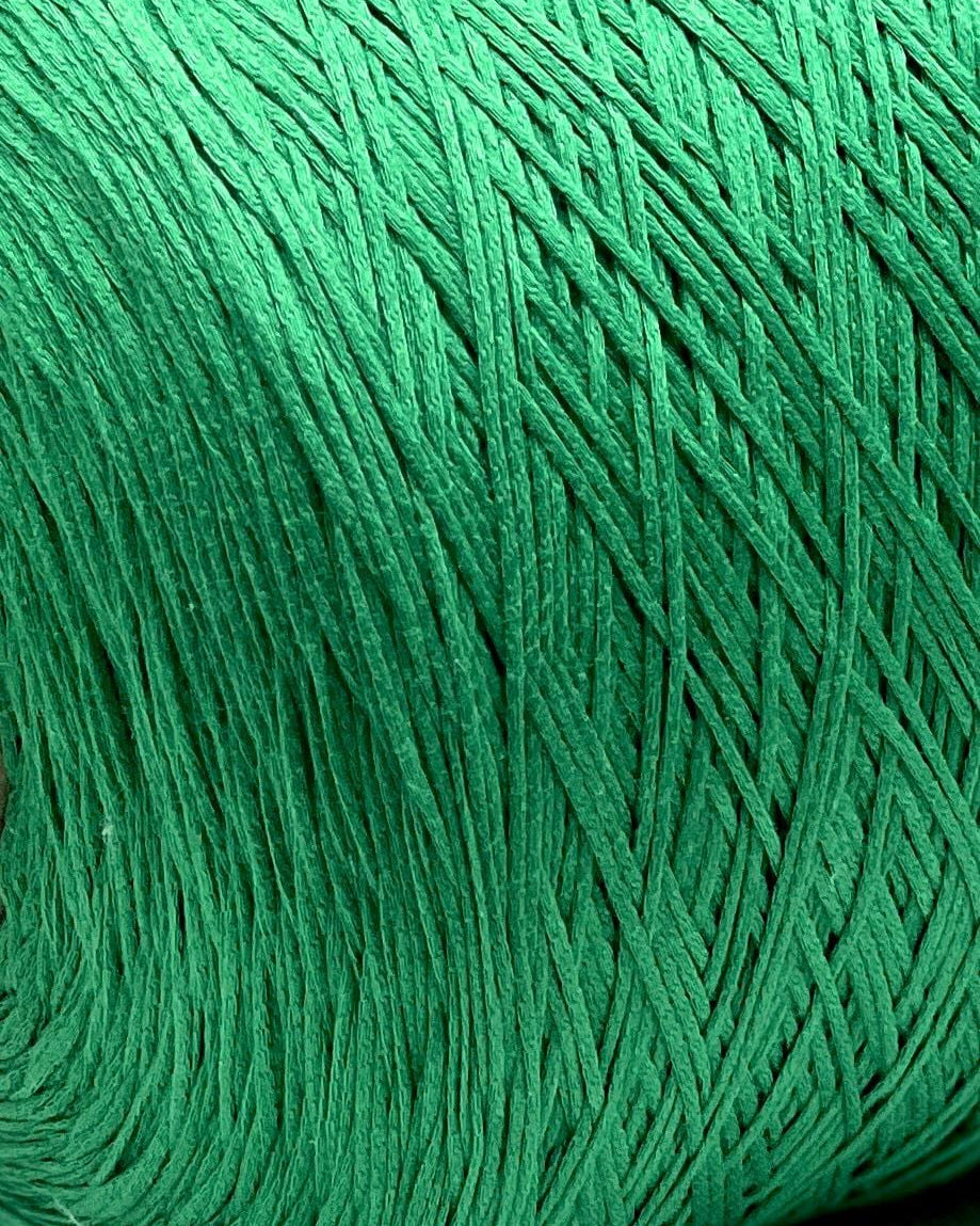 Close-up of green yarn with a textured pattern