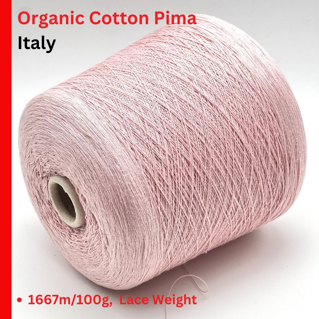 Organic Cotton Yarn, PIMA 12, Premium Italian Yarn by IAFIL SPA, Available in Balls or Cones, Lace Weight, 1667m/100g (1823y/3.52oz)