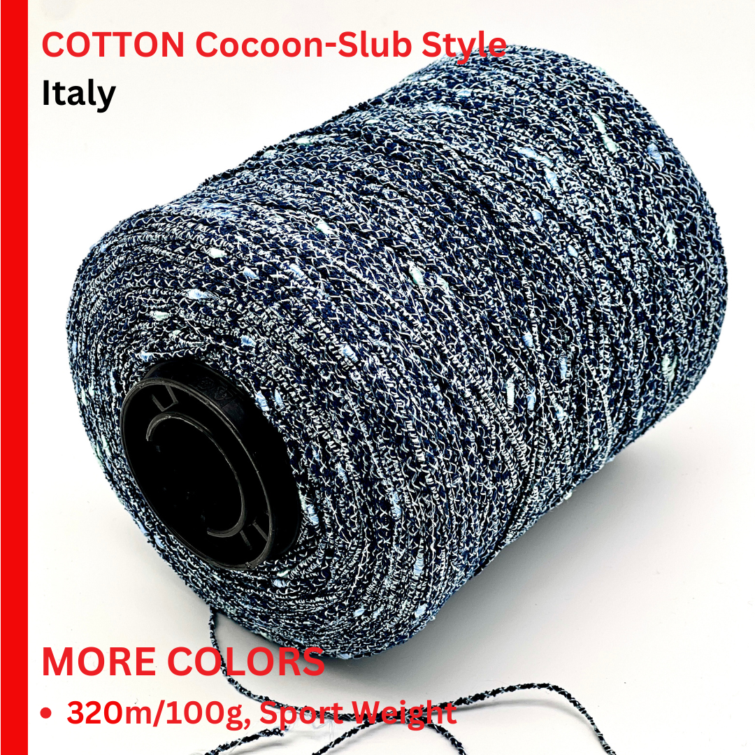 Cotton Lurex Cocoon-Slub Effect Yarn, STELLINA, Premium Italian Yarn by RIGO, Available in Balls and on Cone, Sport Weight, 320m/100g (350y/3.52oz)