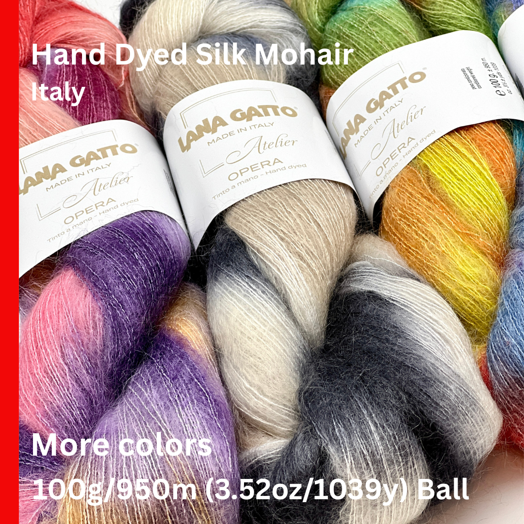 Silk Superkid Mohair HAND DYED Yarn, OPERA, Luxury Atelier