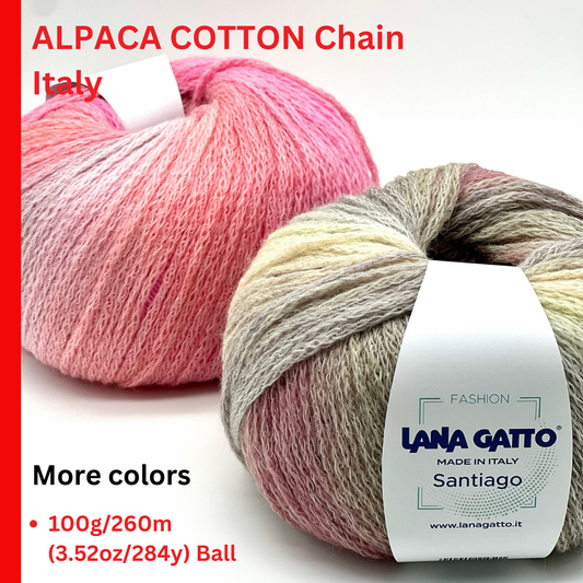 Alpaca 70 Cotton 30 Gradient CHAIN Yarn, SANTIAGO, Limited Fashion Collection by Lana Gatto, Luxurious Italian Yarn, 100g/260m (284y/3.52oz)