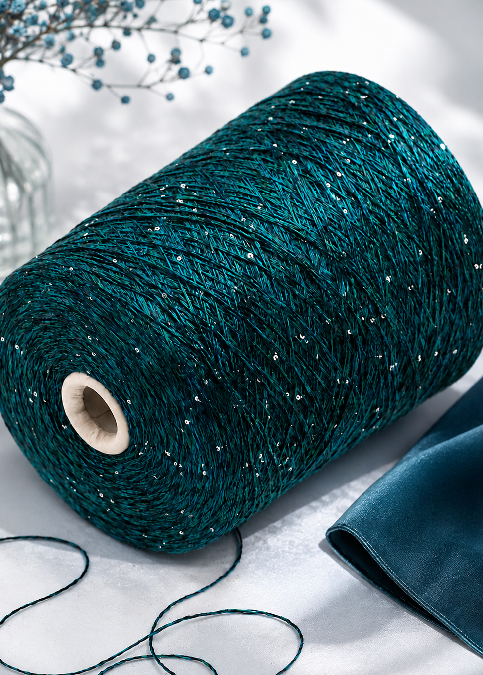 RiGo SAINT-TROPEZ Italian fingering yarn with linen, silk and delicate 2 mm silver paillettes at iDOKNiT