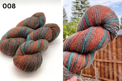 Exclusive iDOKNiT fingering weight heritage yarn, DUNDAGA 6.1 from Paces Vilnas Fabrika, Latvia. A traditional single-ply blend of 70% Latvian wool and 30% Latvian merino, providing 420m per 100g. Processed to retain 70% natural lanolin for unique warmth and a soft bloom. Curated by iDOKNiT in various authentic multi-color batches for rustic, high-quality knitwear.