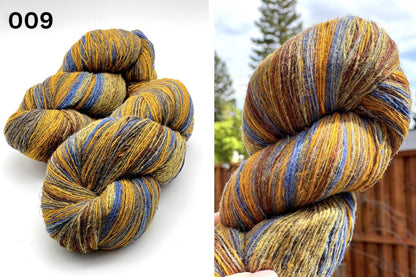 Exclusive iDOKNiT fingering weight heritage yarn, DUNDAGA 6.1 from Paces Vilnas Fabrika, Latvia. A traditional single-ply blend of 70% Latvian wool and 30% Latvian merino, providing 420m per 100g. Processed to retain 70% natural lanolin for unique warmth and a soft bloom. Curated by iDOKNiT in various authentic multi-color batches for rustic, high-quality knitwear.
