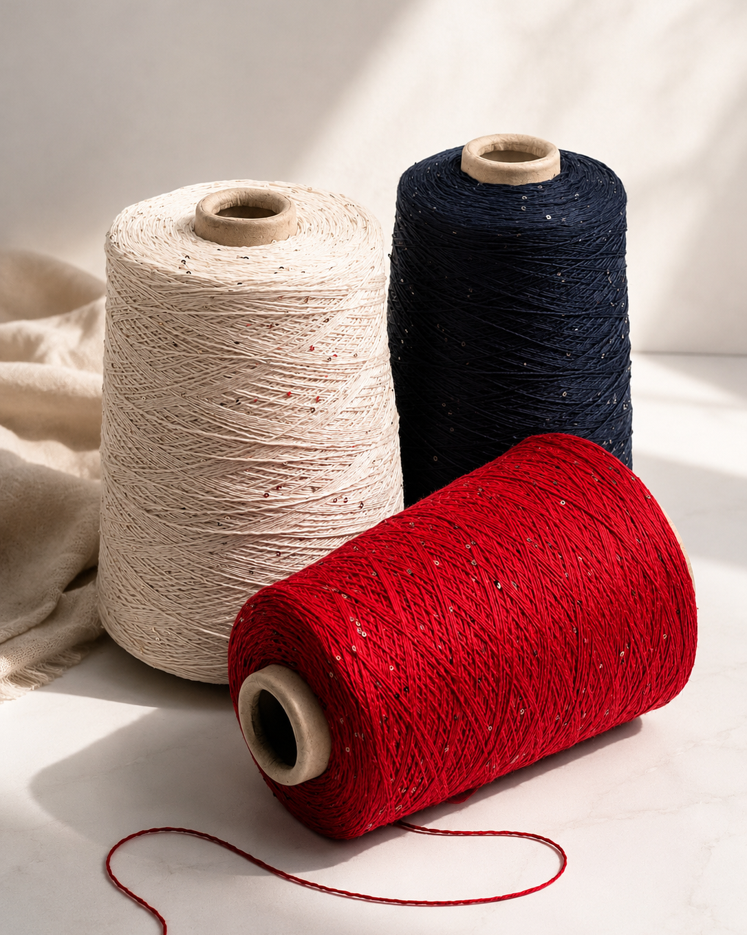 G&G Filati MULBERRY SETA luxury 100 mulberry silk lace weight yarn with integrated 2mm paillette sequins wound for boutique knitwear