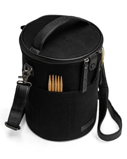 muud Saturn XL canvas project bag with genuine leather details and yarn feed holes from iDOKNiT