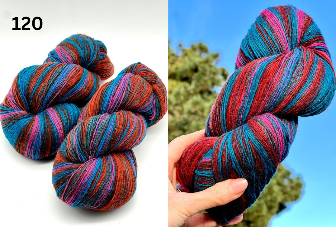 Small-batch dyed skeins of 100% Latvian Dark-Headed Sheep Wool in varied earth tones and vibrant multi-colors like Green-Brown striped 052. The rustic single-ply texture is shown in detail, including images of the sheep and the historic Paces Vilnas Fabrika origin. Available at iDOKNiT.com.