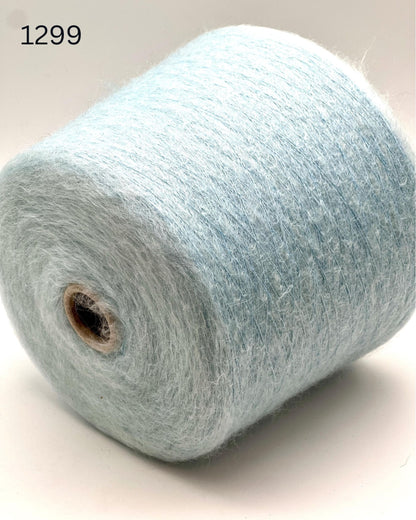 Exclusive iDOKNiT extra fine lace weight yarn, AURORA 100 by Ilaria Italy. A luxury cloud-like brushed mohair blend of 67% superkid mohair, 30% polyamide, and 3% extra fine merino wool providing 1000m per 100g. Authentic Italian-made premium fiber curated by iDOKNiT for airy standalone knitting, delicate lace shawls, and rich multi-strand garment blending.