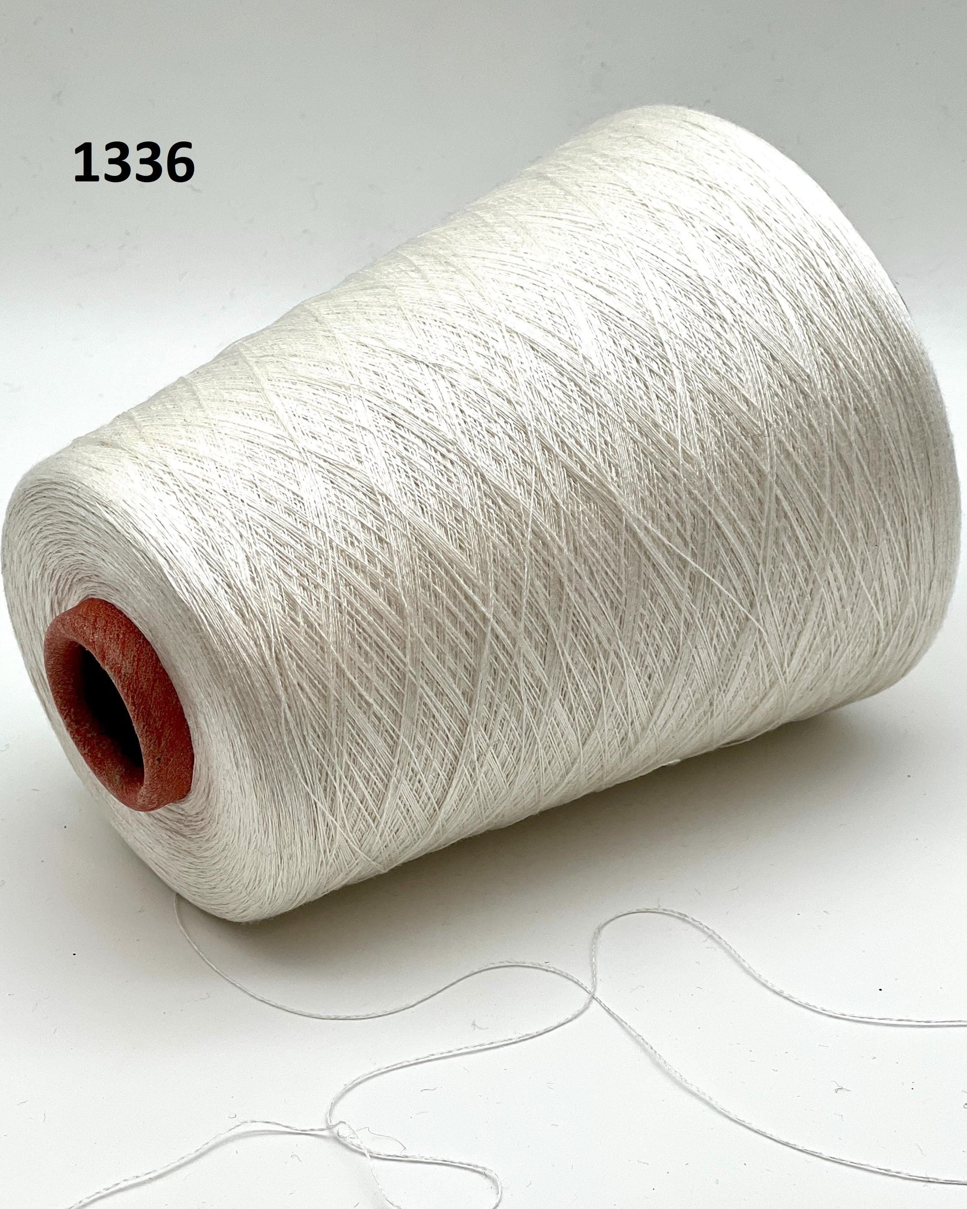 Spool of white thread on a light gray background