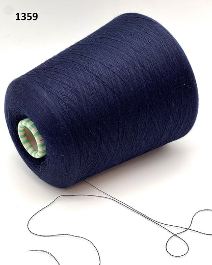 Large spool of dark blue thread with a small露出部分的绿色线轴 on a white background.