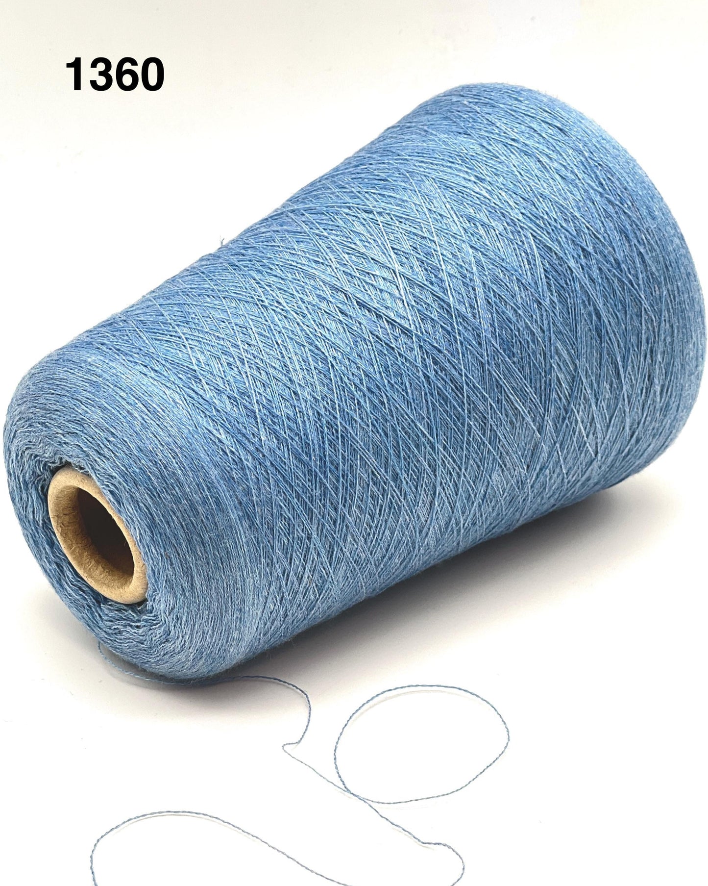 Blue spool of yarn with a white background