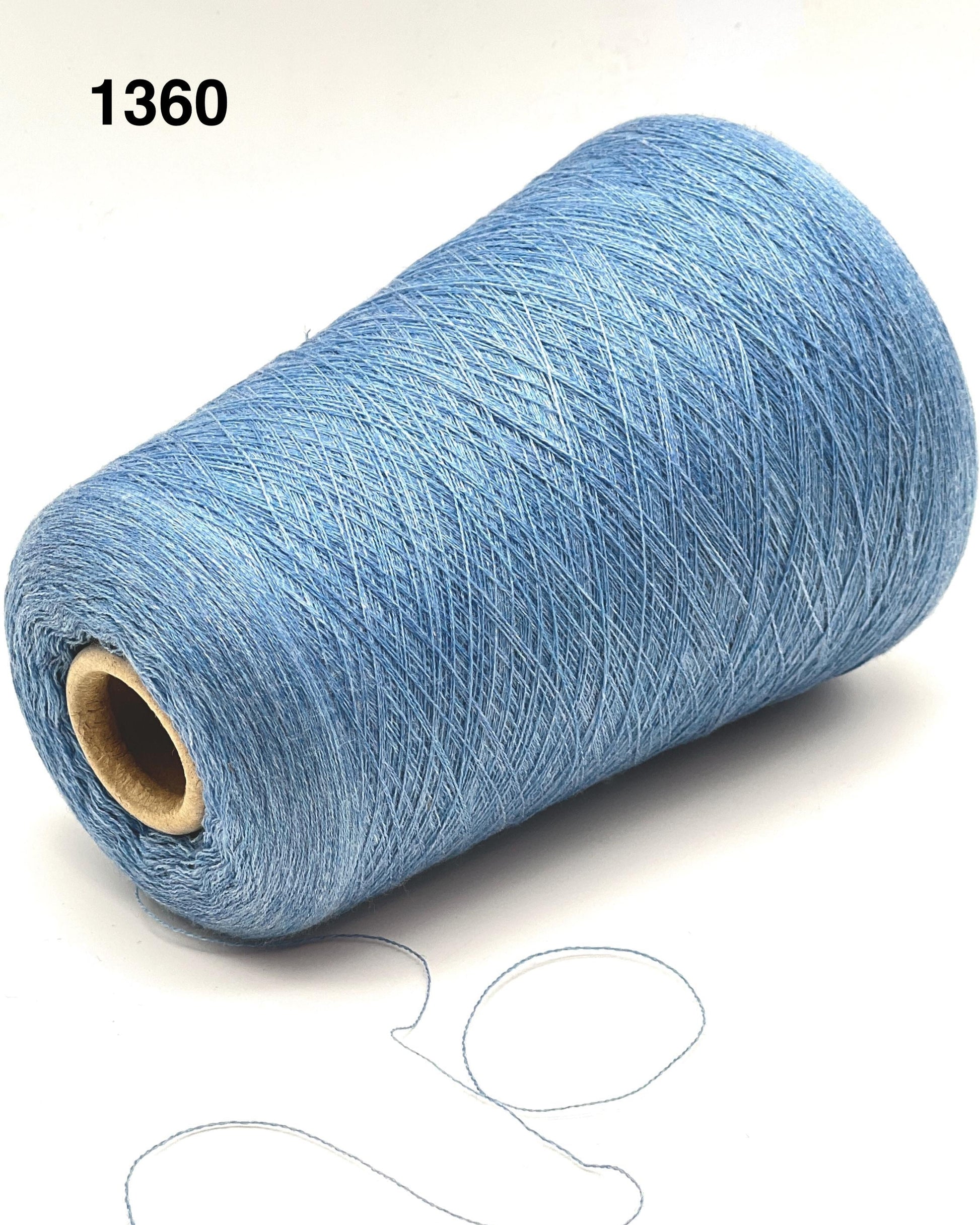 Blue spool of yarn with a white background