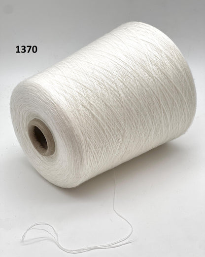 Spool of white yarn on a light gray background