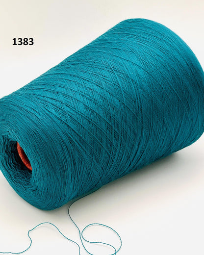 Teal spool of yarn on a white background