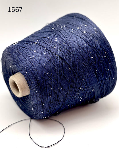Hilo brillante de seda y lino Paillettes, SAINT TROPEZ, hilo italiano de lujo de RiGo, en ovillos o conos, grosor fingering, 400 m/100 g (437 y/3,52 oz)
