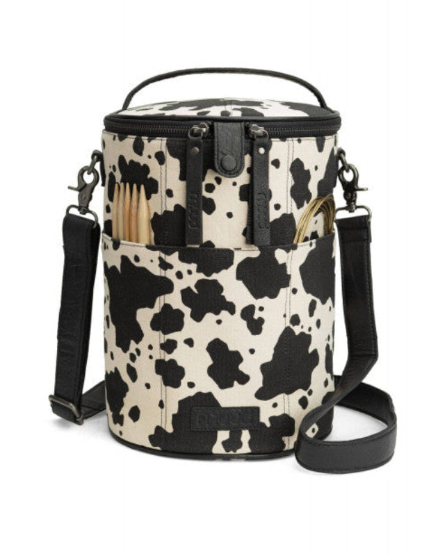 muud Saturn XL canvas project bag with genuine leather details and yarn feed holes from iDOKNiT
