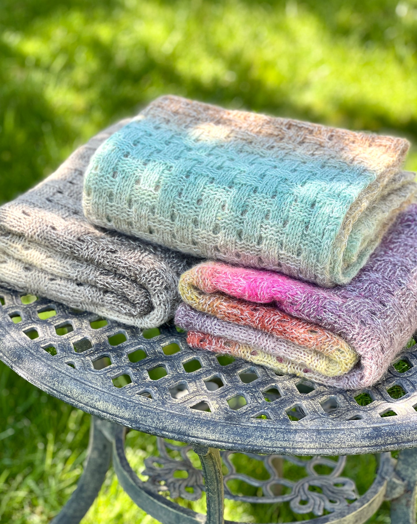 Gradient Hand-Knitted Palantine Shawl Scarf, Dundaga Wool Alpaca Oversized Wrap, Van Gogh Monet Goya Artist Collection