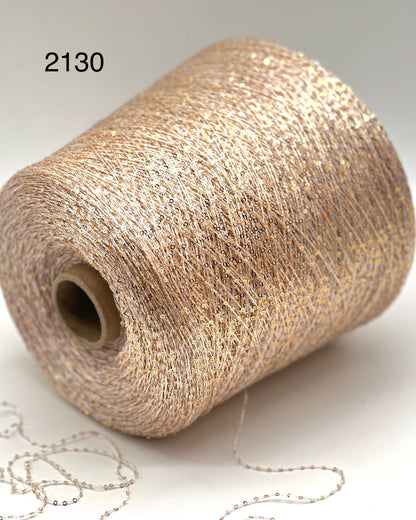 Elite iDOKNiT decorative lace weight yarn, SEQUINS by Cofil Italy. 100% polyester with micro-sequins, 460m/100g. Authentic Italian-made sparkling carry-along yarn curated by iDOKNiT to add texture and shine to professional knitting projects.