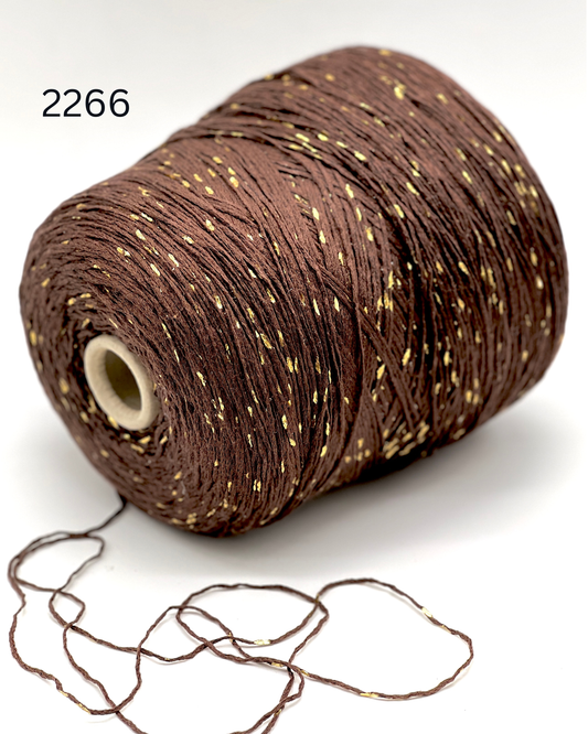 Italian cotton blend chain yarn chocolate brown with gold paint-like splashes