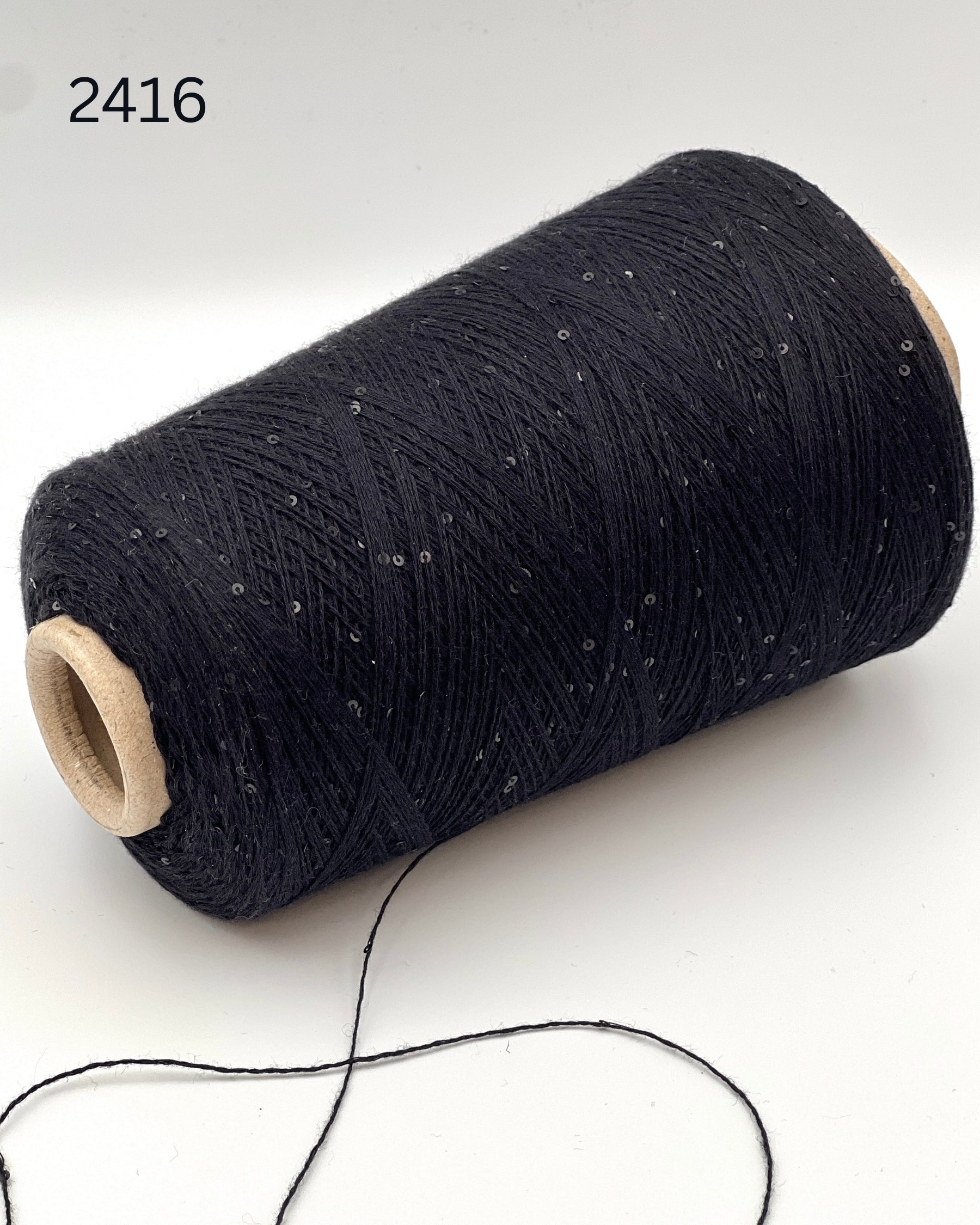 G&G Filati CASH-COTON luxury 85% cotton 15% cashmere lace weight yarn featuring integrated, delicately spaced 2mm paillette sequins wound for high-end boutique knitwear.