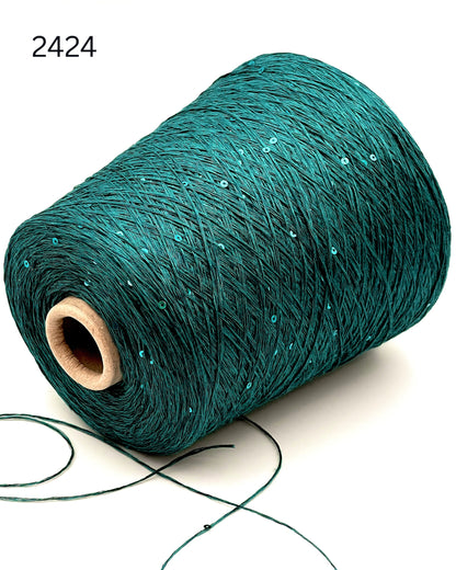 G&G FILATI SILK LINEN Italian 70 percent linen 30 percent silk fingering weight yarn with integrated 3mm paillettes on cone for knitting crochet weaving and machine knitting