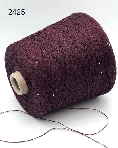 G&G FILATI PAILLETTES Italian 100 percent linen lace weight yarn with integrated 2mm micro sequins on cone for knitting crochet weaving and machine knitting