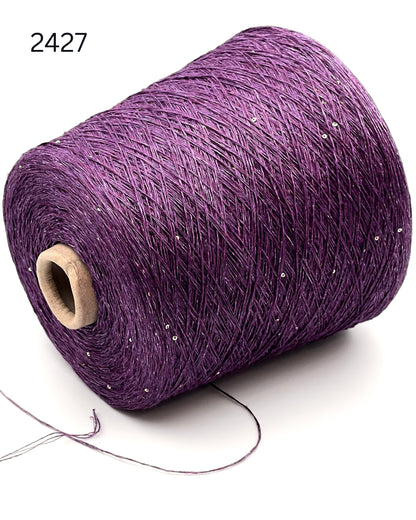 G&G FILATI PAILLETTES Italian 100 percent linen lace weight yarn with integrated 2mm micro sequins on cone for knitting crochet weaving and machine knitting