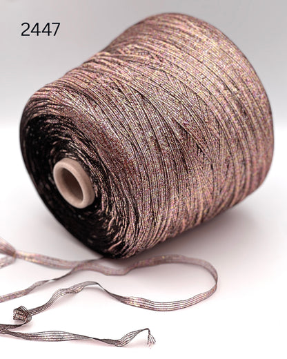 Vimar 1991 Eco Polis Italian open ladder lurex ribbon yarn in iridescent antique rose gold balls from iDOKNiT