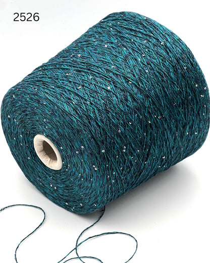 Hilo brillante de seda y lino Paillettes, SAINT TROPEZ, hilo italiano de lujo de RiGo, en ovillos o conos, grosor fingering, 400 m/100 g (437 y/3,52 oz)