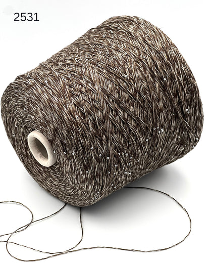 Hilo brillante de seda y lino Paillettes, SAINT TROPEZ, hilo italiano de lujo de RiGo, en ovillos o conos, grosor fingering, 400 m/100 g (437 y/3,52 oz)