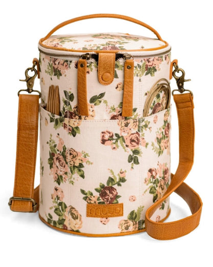 muud Saturn XL canvas project bag with genuine leather details and yarn feed holes from iDOKNiT