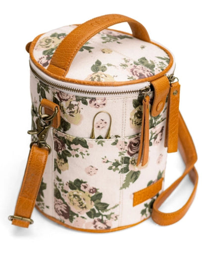 muud Saturn canvas project bag with genuine leather trim and yarn feed holes from iDOKNiT