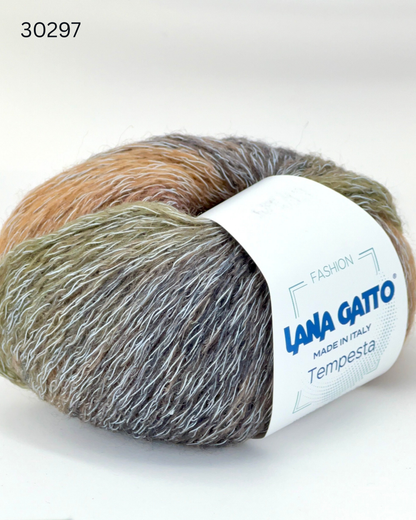 Lana Gatto TEMPESTA wool cotton chainette yarn Italian DK yarn
Luxury Italian chain yarn TEMPESTA soft lightweight knitting yarn
Close up of TEMPESTA yarn showing airy chainette structure
Wool cotton yarn TEMPESTA for sweaters cardigans and accessories
Lightweight structured yarn TEMPESTA for modern knitwear