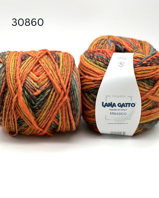 Lana Gatto MESSICO wool acrylic Aran yarn made in Italy with printed color transitions for sweaters cardigans scarves hats and cozy winter knitwear