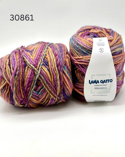 Lana Gatto MESSICO wool acrylic Aran yarn made in Italy with printed color transitions for sweaters cardigans scarves hats and cozy winter knitwear