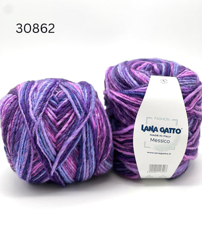 Lana Gatto MESSICO wool acrylic Aran yarn made in Italy with printed color transitions for sweaters cardigans scarves hats and cozy winter knitwear